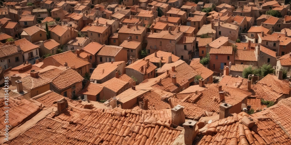 Earthy-toned terracotta rooftops in El Ripolles village, architecture, building Earthy-toned terracotta rooftops in El Ripolles village, architecture, building