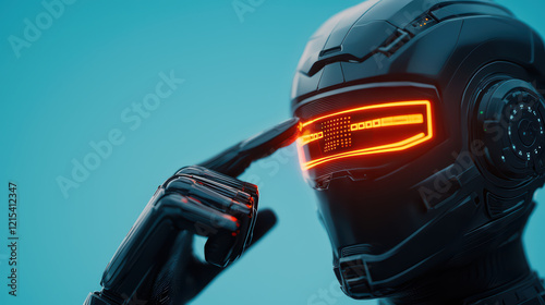 Futuristic robot with glowing visor and sleek design, showcasing technology