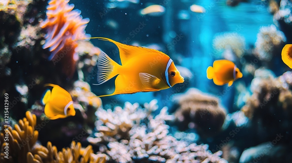 Obraz premium Vibrant fish swim through coral reef chaos at tropical aquatic ecosystem underwater photography adventure