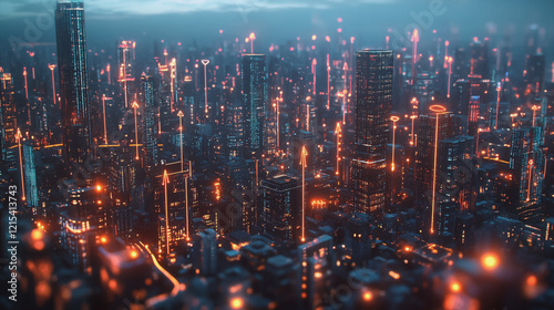 Wallpaper Mural Smart digital Innovation city with connection network reciprocity over the twilight cityscape. of future smart wireless digital city and social media networking systems that connects people with city Torontodigital.ca