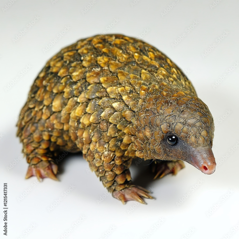 Scaly pangolin, small, brown, looking forward. Scaly pangolin, small, brown, looking forward.
