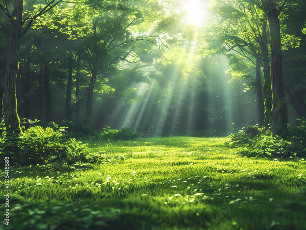 Obraz premium Sunlight streaming through a forest