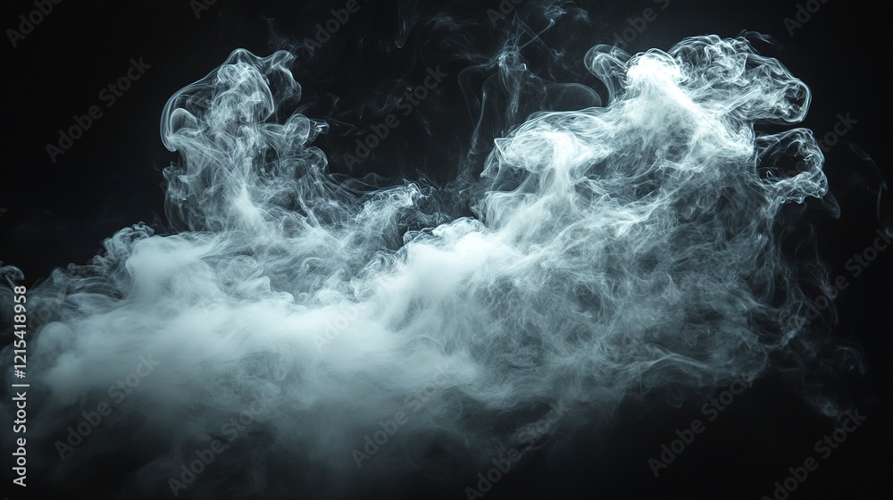 White Smoke Billows Against Dark Background White Smoke Billows Against Dark Background