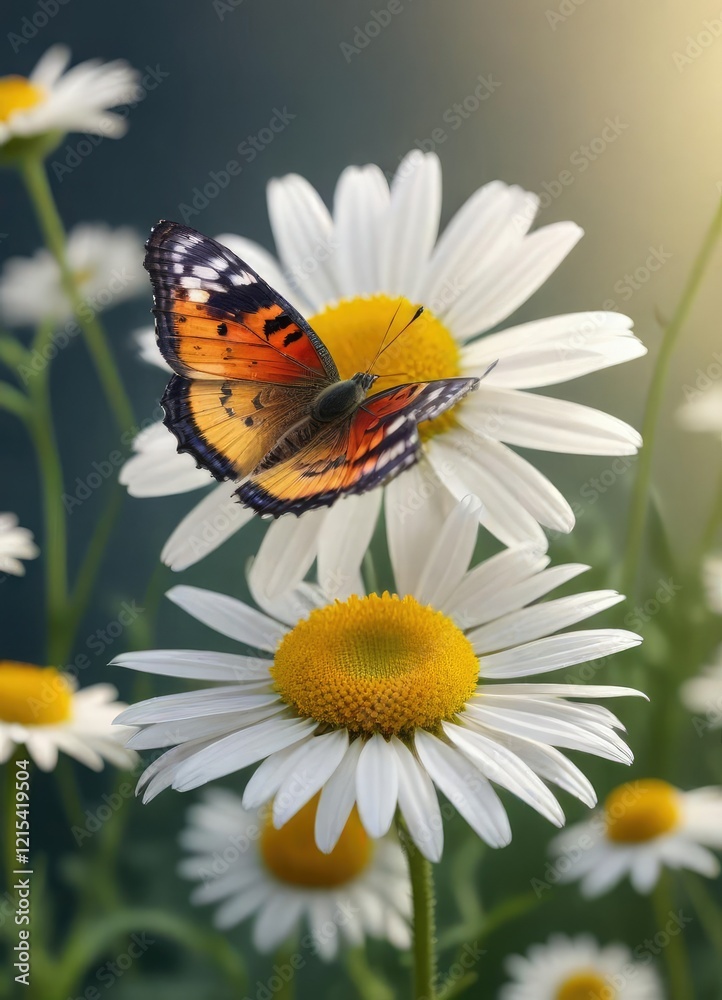 Delicate butterfly perched on a single chamomile flower, Insect, Chamomile flowers, Blooms Delicate butterfly perched on a single chamomile flower, Insect, Chamomile flowers, Blooms