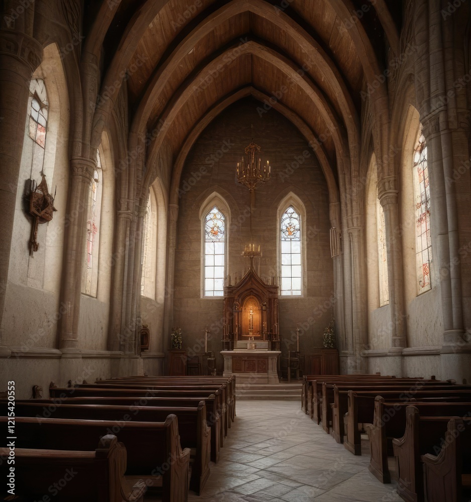 Fototapeta premium Detailed photo of Kerkis mountain chapel interior, wooden beams, church interior
