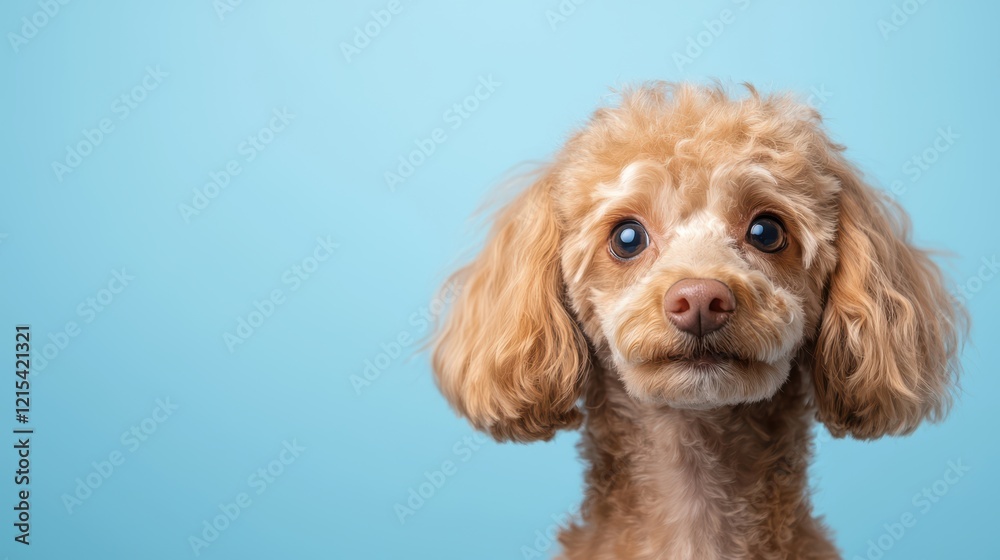 Cute fluffy puppy with curly fur on blue background Cute fluffy puppy with curly fur on blue background