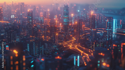 Wallpaper Mural Smart digital Innovation city with connection network reciprocity over the twilight cityscape. of future smart wireless digital city and social media networking systems that connects people with city Torontodigital.ca