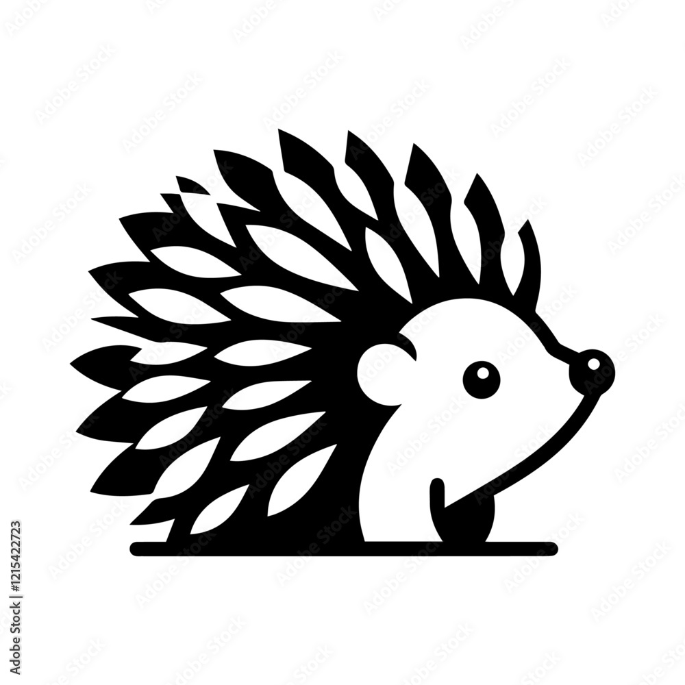 Fototapeta premium Charming and Realistic Vector Silhouette of a Hedgehog, Ideal for Pet, Wildlife, and Nature Illustrations, Featuring Its Protective Quills and Small, Cuddly Shape, Isolated on a White Background