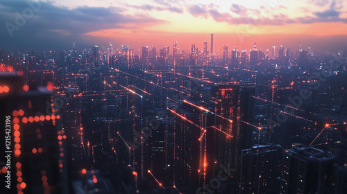 Wallpaper Mural Smart digital Innovation city with connection network reciprocity over the twilight cityscape. of future smart wireless digital city and social media networking systems that connects people with city Torontodigital.ca