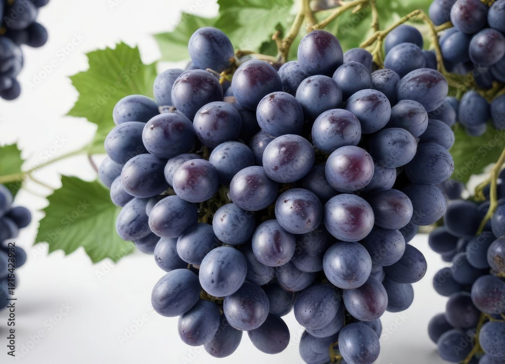 Fresh blue grapes bunch isolated on white background, produce, ripe, fruit Fresh blue grapes bunch isolated on white background, produce, ripe, fruit