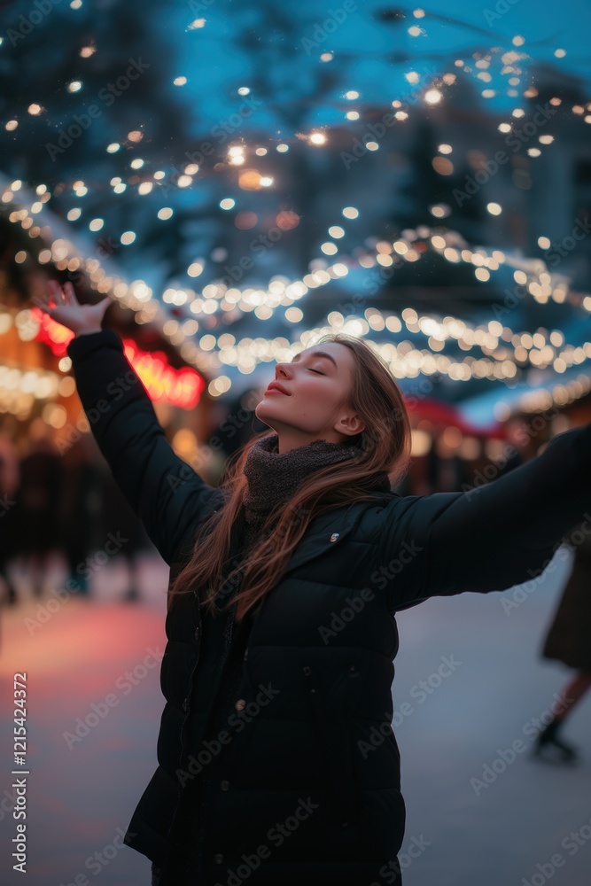 Fototapeta premium Beautiful female skating on ice surface.