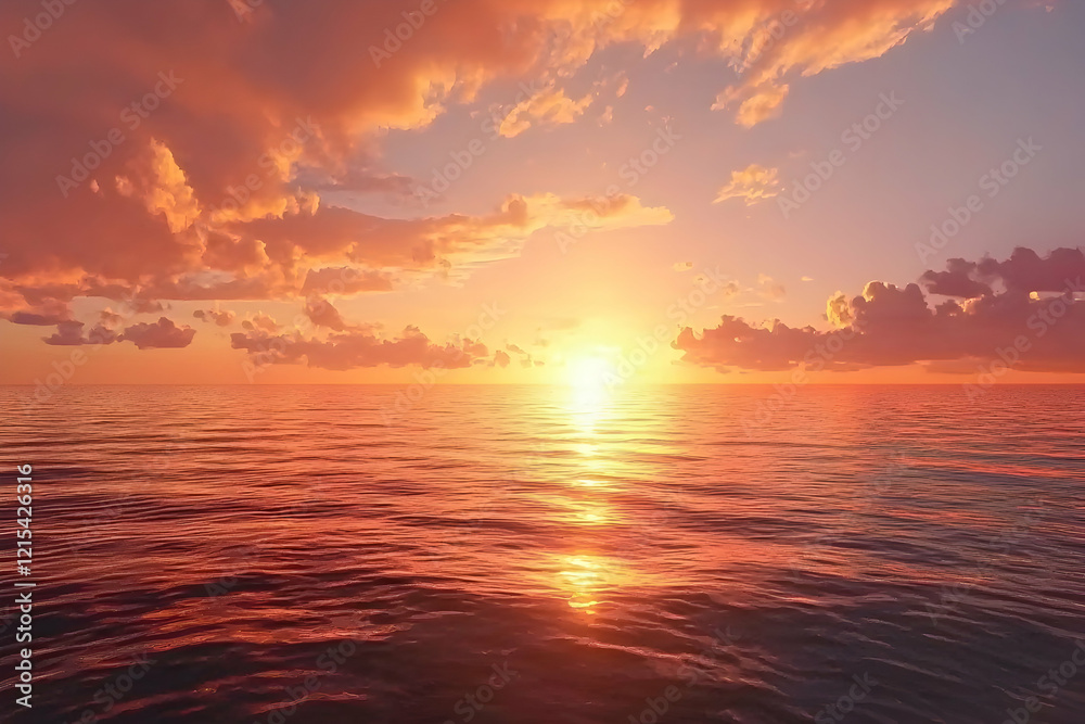 Vibrant orange and pink skies at sunset over calm ocean waters Vibrant orange and pink skies at sunset over calm ocean waters