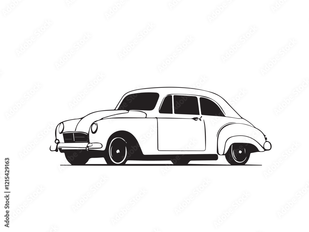 Naklejka premium Vintage classic car silhouette. Vintage car silhouette isolated on white background. Vintage hand drawn logo design illustration of a Classic old car.