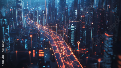 Wallpaper Mural Smart digital Innovation city with connection network reciprocity over the twilight cityscape. of future smart wireless digital city and social media networking systems that connects people with city Torontodigital.ca