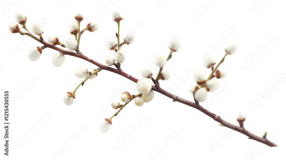 White willow branch with soft buds isolated on a white background White willow branch with soft buds isolated on a white background
