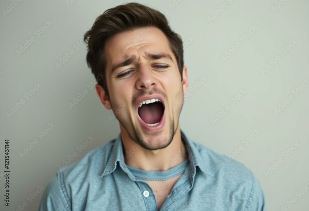 Portrait of a male person yawning Portrait of a male person yawning