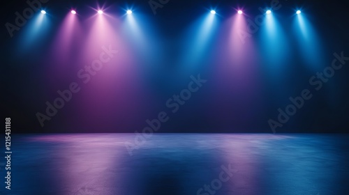 Wallpaper Mural A stage backdrop illuminated by colorful lights, creating an engaging atmosphere for performances or events. The vibrant hues blend beautifully against a dark background. Torontodigital.ca