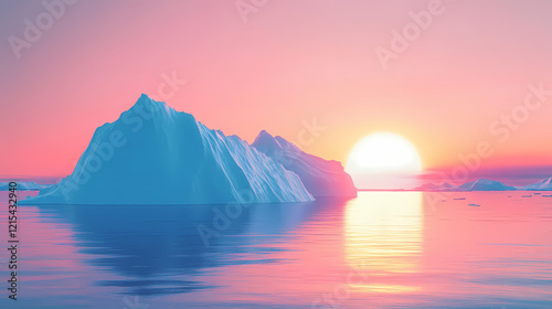 Serene sunset over iceberg in a tranquil ocean simulating a continent generative ai image. Arctic Glow. Illustration photo