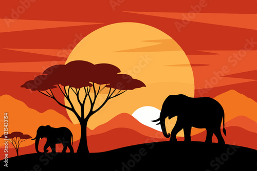 elephants at sunset