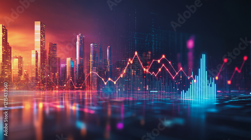 Smart digital Innovation city with connection network reciprocity over the twilight cityscape. of future smart wireless digital city and social media networking systems that connects people with city