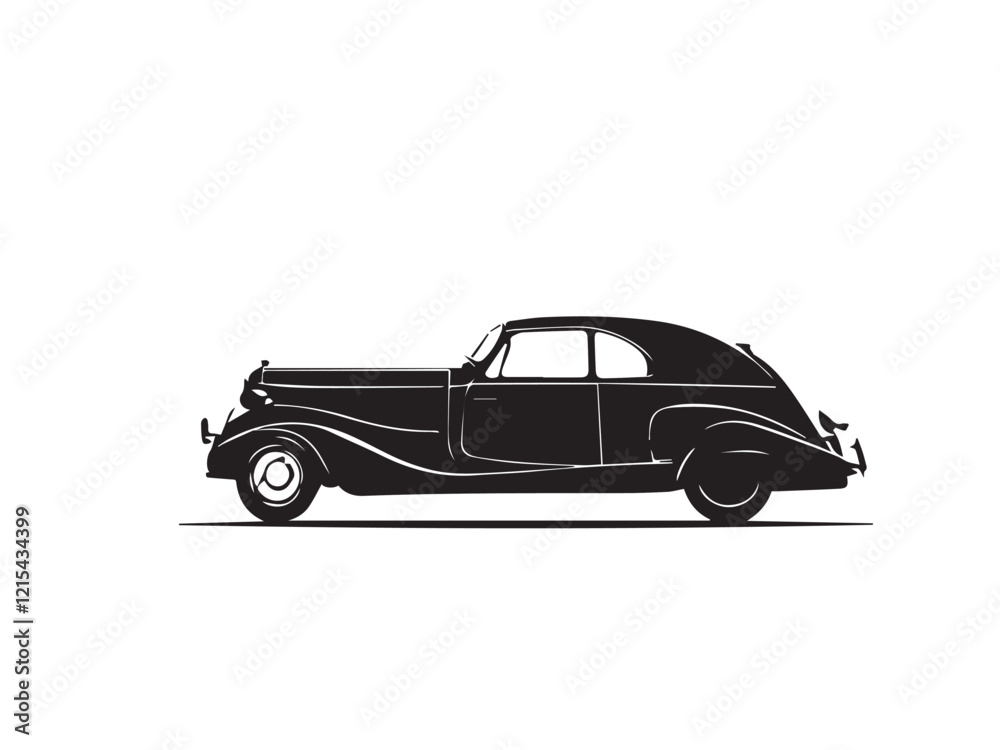 Naklejka premium Vintage classic car silhouette. Vintage car silhouette isolated on white background. Vintage hand drawn logo design illustration of a Classic old car. 