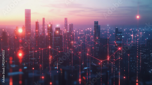 Wallpaper Mural Smart digital Innovation city with connection network reciprocity over the twilight cityscape. of future smart wireless digital city and social media networking systems that connects people with city Torontodigital.ca