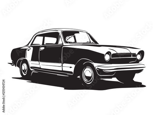 Vintage classic car silhouette. Vintage car silhouette isolated on white background. Vintage hand drawn logo design illustration of a Classic old car. 