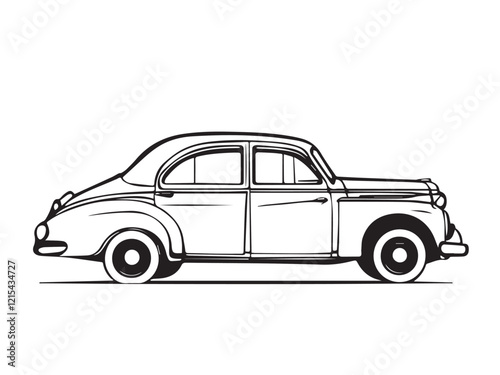 Vintage classic car silhouette. Vintage car silhouette isolated on white background. Vintage hand drawn logo design illustration of a Classic old car. 