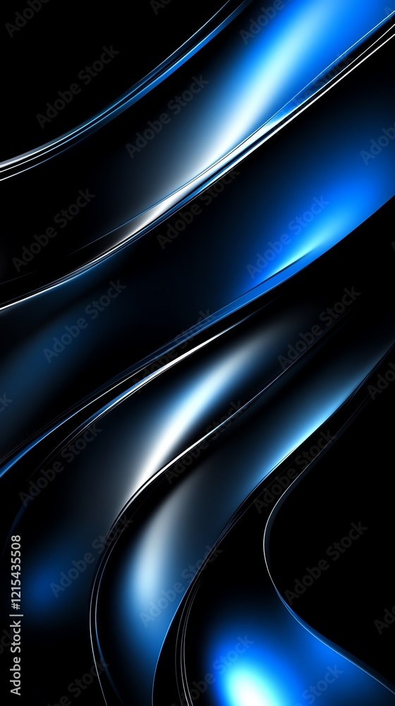 Obraz premium fluid and glossy metallic waves in shades of blue and black with smooth contours, perfect as a stylish background for websites and presentations