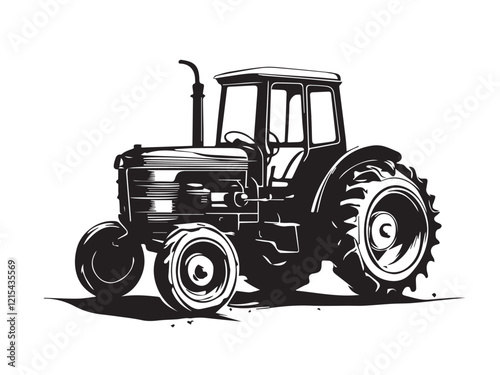 Farm tractor, black and white silhouette logo design isolated on a white background.  A farm Tractor Silhouette. Vector illustration.