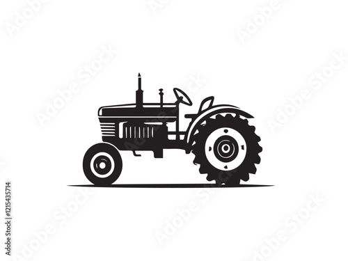 Farm tractor, black and white silhouette logo design isolated on a white background.  A farm Tractor Silhouette. Vector illustration.