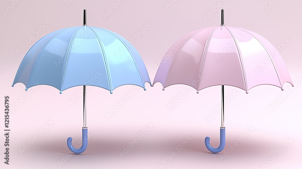 Two Pastel Umbrellas Side by Side Displayed on a Pink Background Two Pastel Umbrellas Side by Side Displayed on a Pink Background
