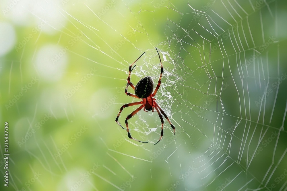 A red-back spider, its distinctive red stripe contrasting with its glossy black body, weaving a web in a suburban garden A red-back spider, its distinctive red stripe contrasting with its glossy black body, weaving a web in a suburban garden