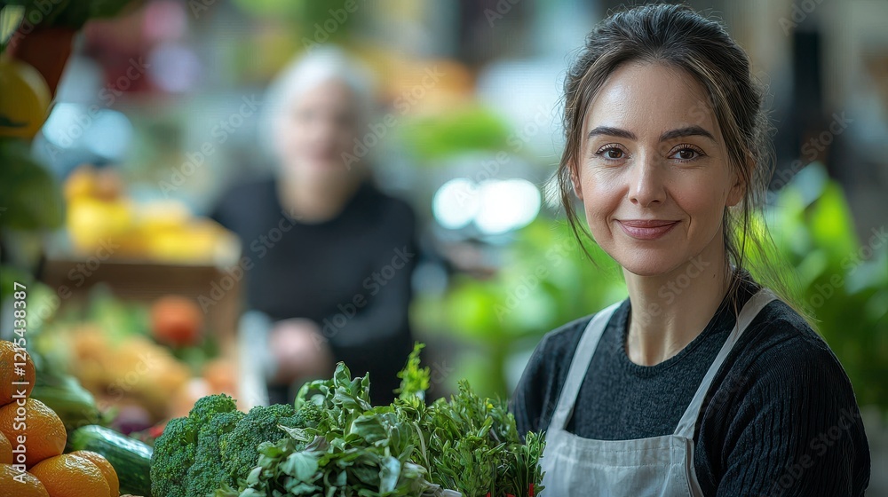 A confident woman smiles while presenting a collection of fresh greens in a local market, highlighting the importance of healthy eating and community engagement. A confident woman smiles while presenting a collection of fresh greens in a local market, highlighting the importance of healthy eating and community engagement.