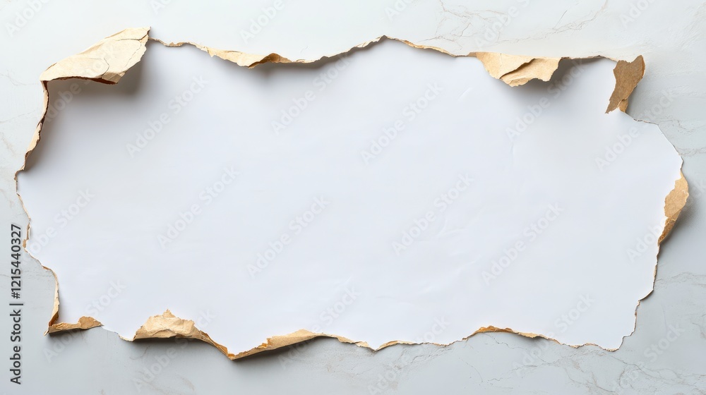 Ripped paper frame reveals white background Ripped paper frame reveals white background