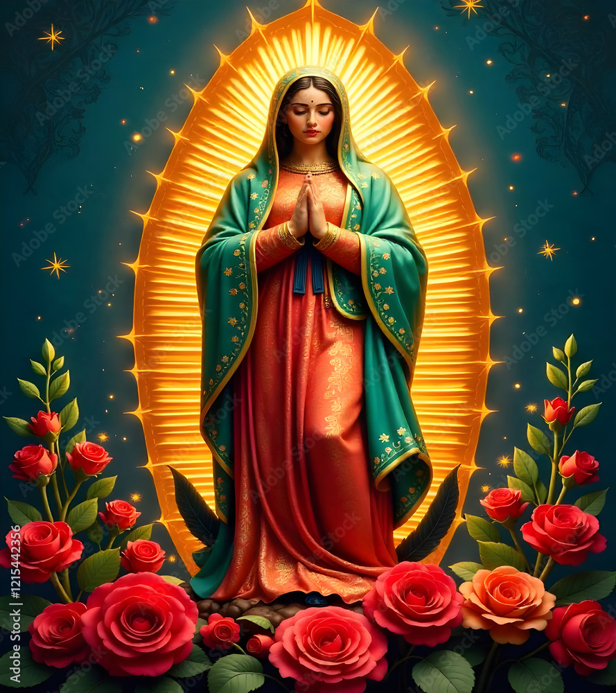 Fototapeta premium Elegant Virgen de Guadalupe: A Flat Art Design