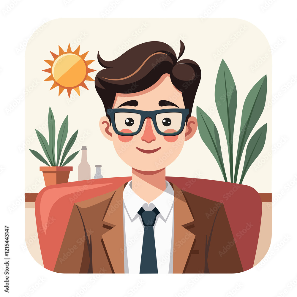 Confident man smiling in relaxed environment with plants, professional vibe Confident man smiling in relaxed environment with plants, professional vibe