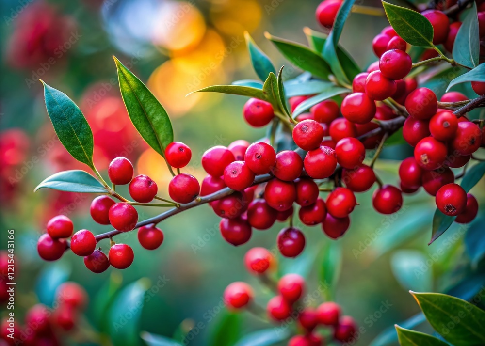 Ruscus aculeatus Berries on Branch - Autumnal Architectural Photography Ruscus aculeatus Berries on Branch - Autumnal Architectural Photography