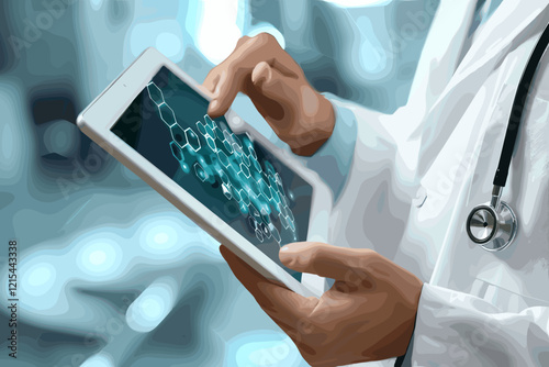 Doctor Using Tablet to Analyze Patient's Health Data and Network Connections