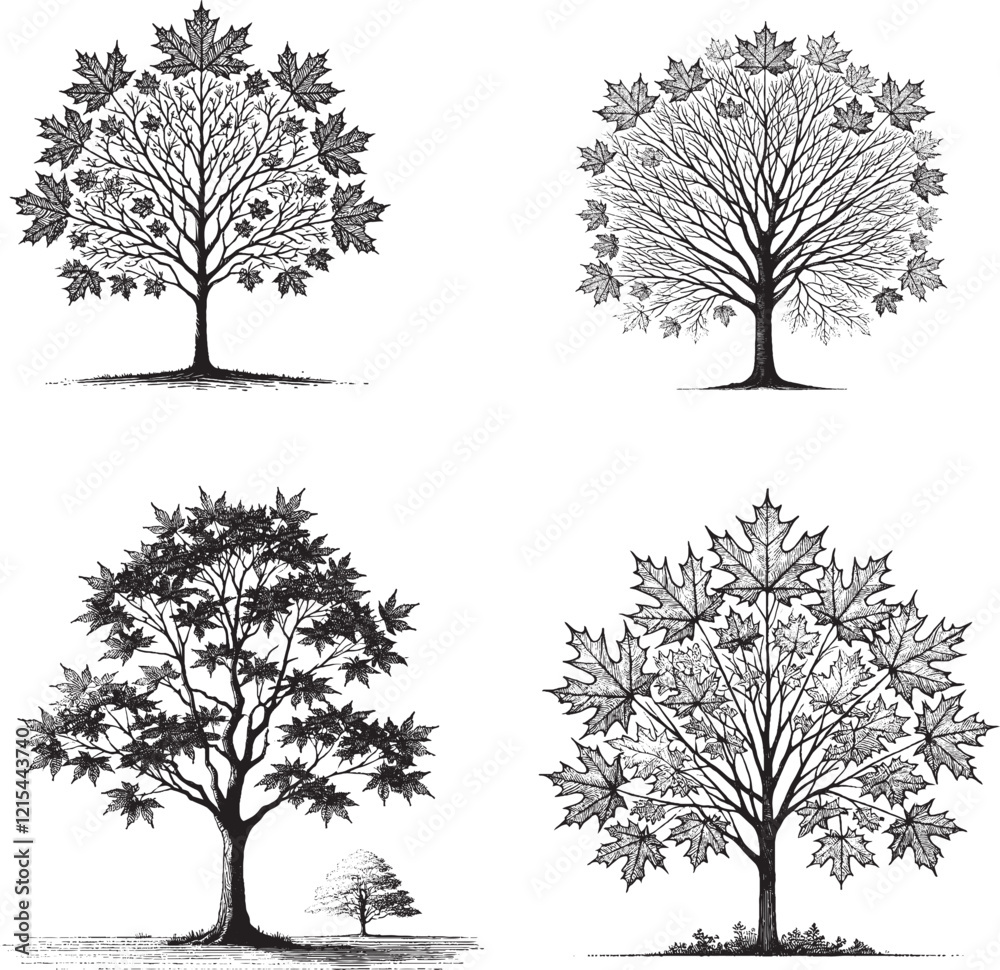 Fototapeta premium Diverse Black and White Tree Illustrations