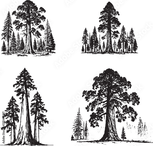 Majestic Sequoia and Redwood Tree Illustrations