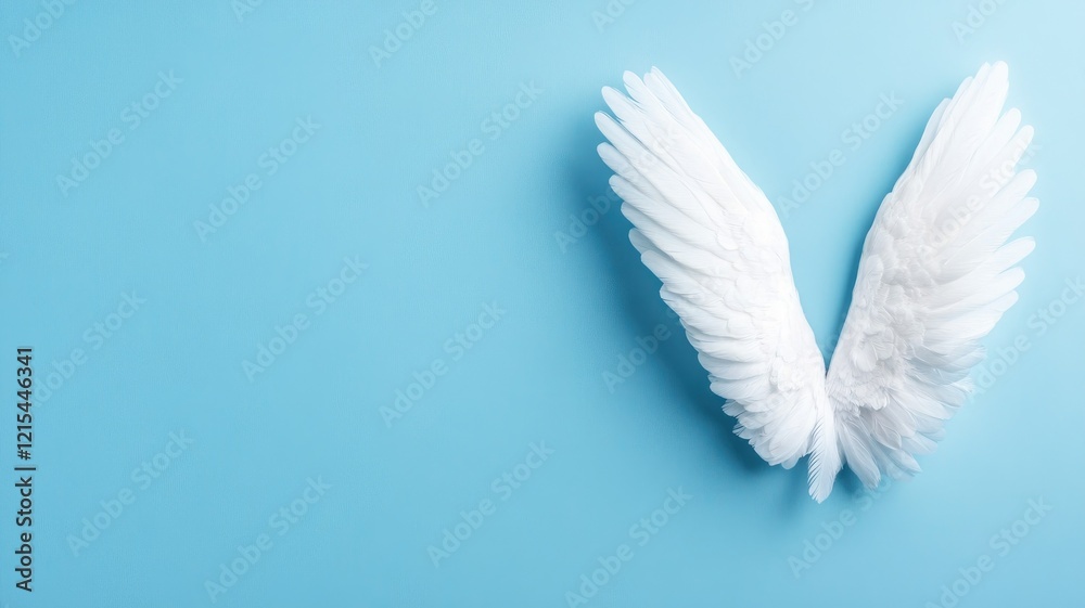Naklejka premium White angel wings on light blue background