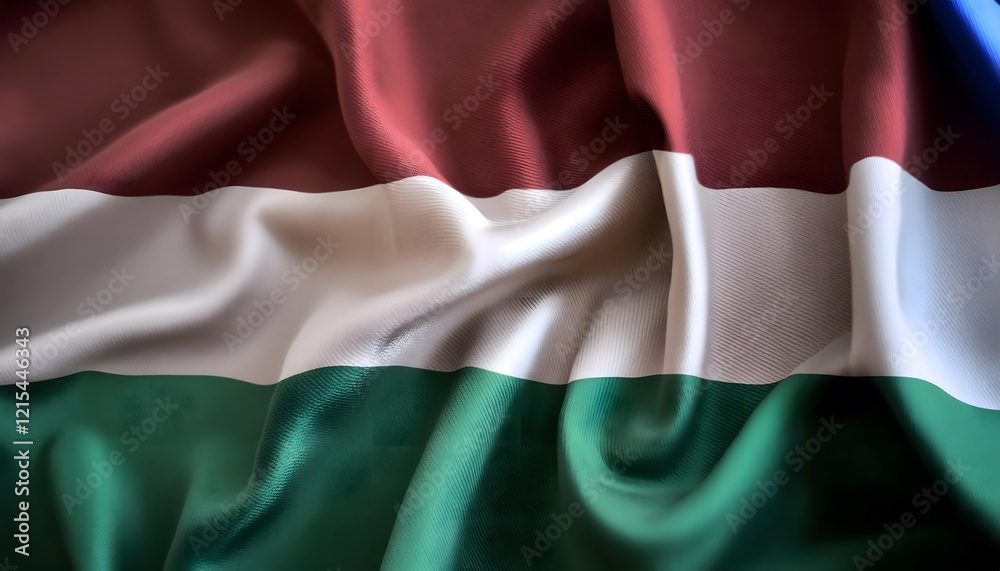 Obraz premium Vibrant Hungary flag waving with luxurious satin texture - Patriotic and cultural symbol
