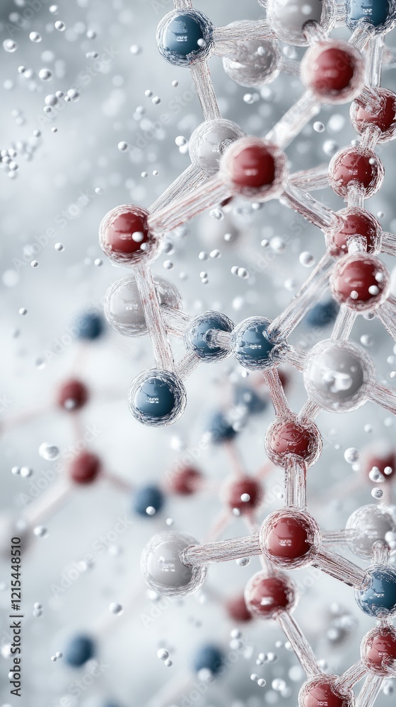 Visual representation of molecular structure demonstrating the arrangement of atoms in a chemical composition under water
