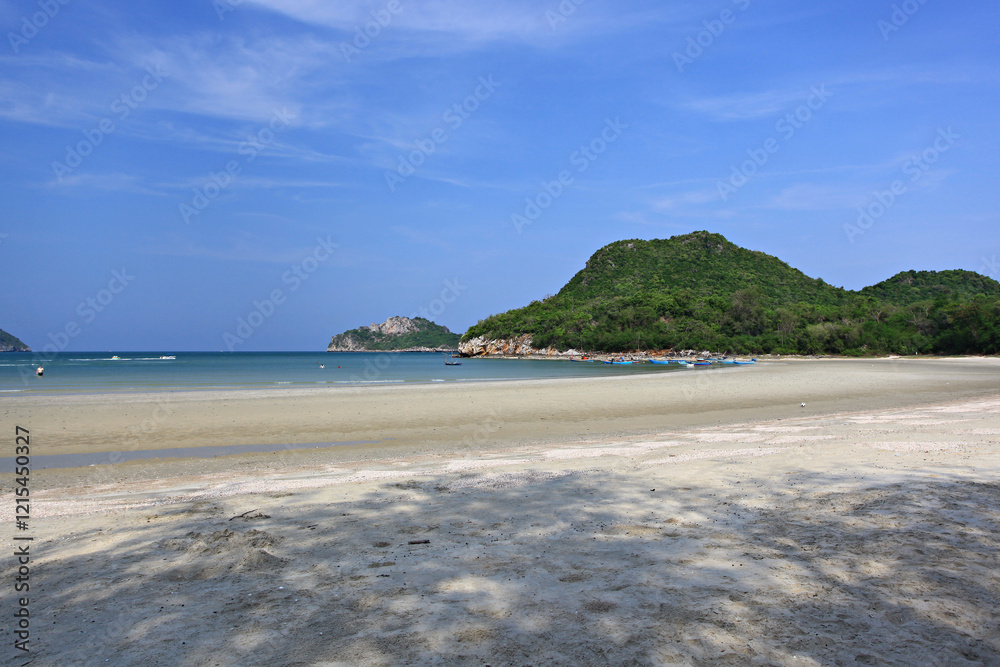 Fototapeta premium Manow Beach Famous tourist attractions of (Wing 5) Military Base in Prachuap khiri khan city, Prachuap khiri khan province, Thailand