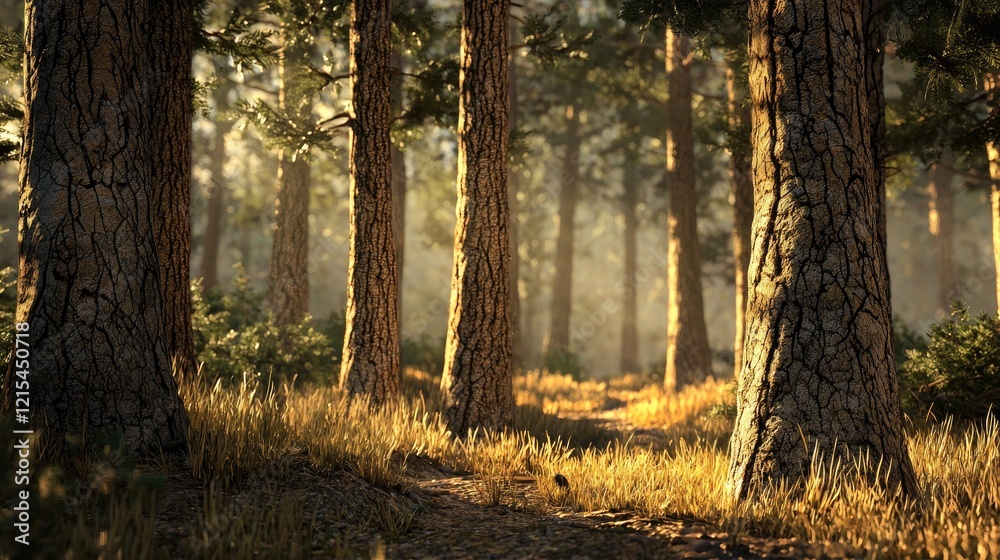 Sunlit Forest Path, A Digital Painting of Serene Nature Sunlit Forest Path, A Digital Painting of Serene Nature