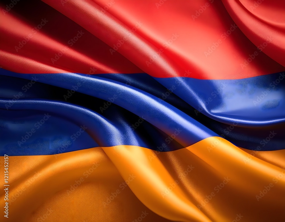 Naklejka premium Vibrant Armenia flag waving with luxurious satin texture - Patriotic and cultural symbol