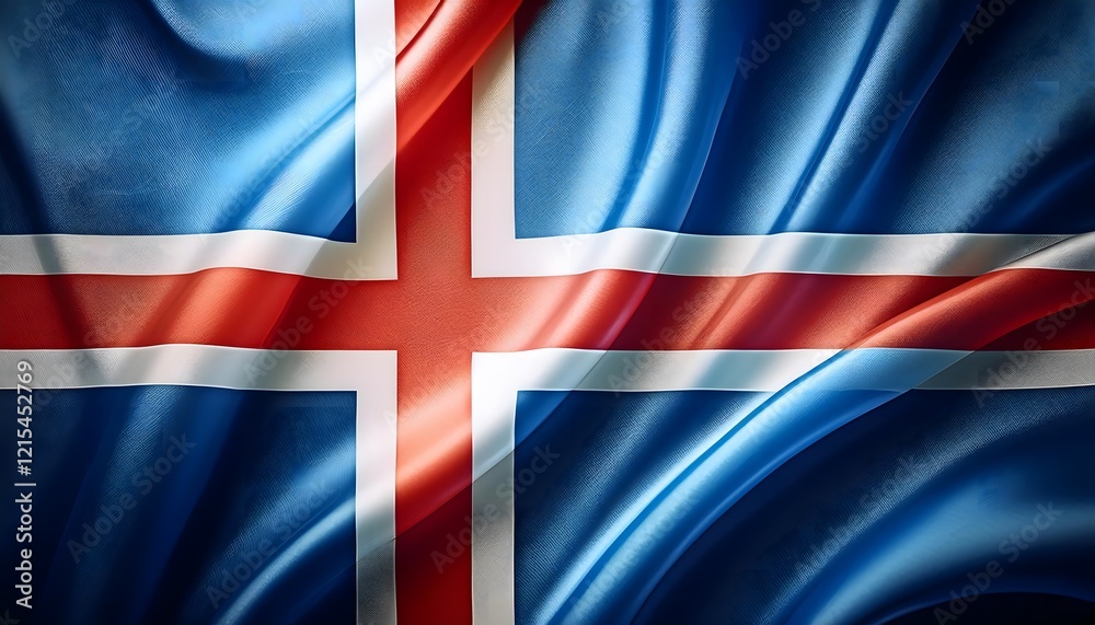 Fototapeta premium Vibrant Iceland flag waving with luxurious satin texture - Patriotic and cultural symbol