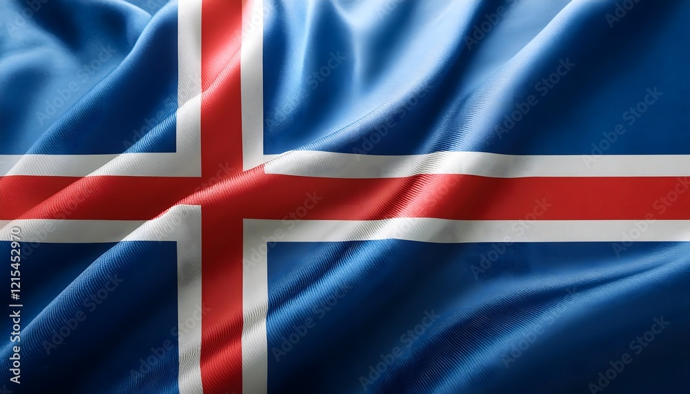 Fototapeta premium Vibrant Iceland flag waving with luxurious satin texture - Patriotic and cultural symbol