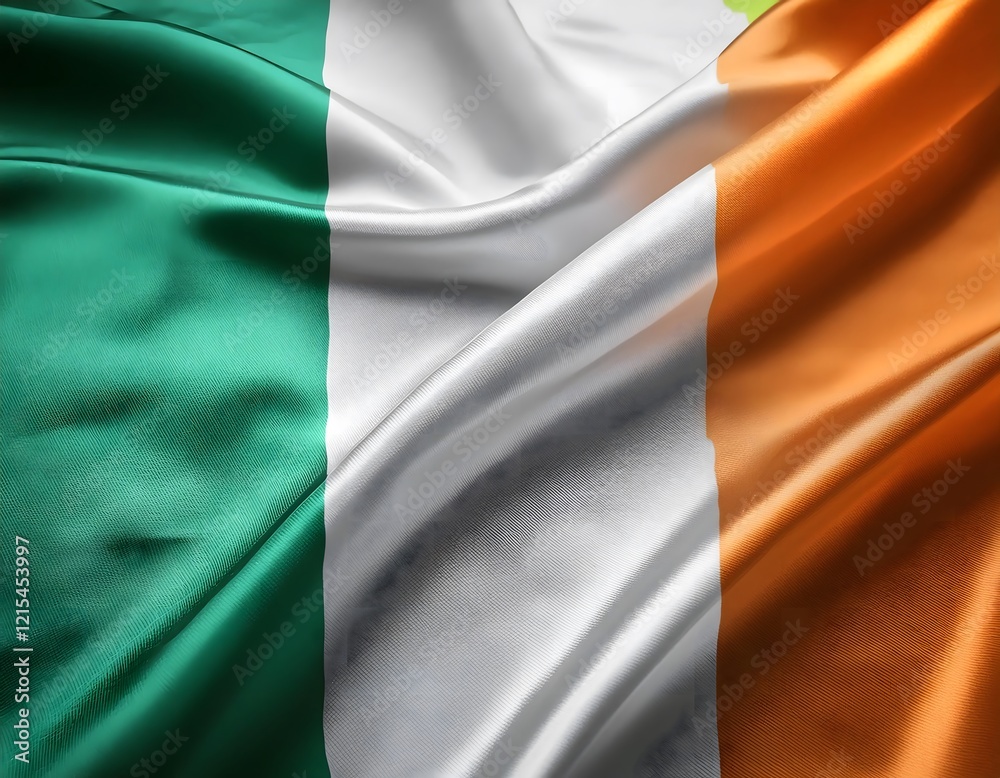 Fototapeta premium Vibrant Ireland flag waving with luxurious satin texture - Patriotic and cultural symbol